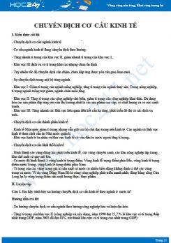 Tổng ôn chủ đề Chuyển dịch cơ cấu kinh tế ở nước ta Địa lí 12