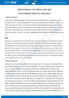 Một số đoạn văn Tiếng Anh viết về sở thích chơi cầu lông hay