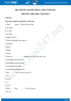 Bộ 5 đề ôn tập hè Tiếng Anh 5 năm 2021 Trường Tiểu học Ngô Mây