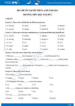 Bộ 5 đề ôn tập hè Tiếng Anh 5 năm 2021 Trường Tiểu học Tuệ Đức