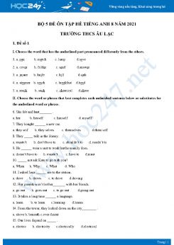 Bộ 5 đề ôn tập hè Tiếng Anh 8 năm 2021 Trường THCS Âu Lạc