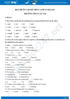 Bộ 5 đề ôn tập hè Tiếng Anh 8 năm 2021 Trường THCS Cát Tài