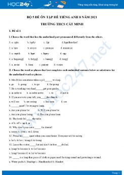 Bộ 5 đề ôn tập hè Tiếng Anh 8 năm 2021 Trường THCS Cát Minh
