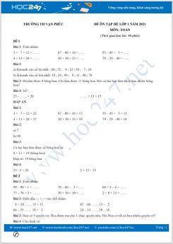 Bộ 5 đề ôn tập hè Toán lớp 1 có đáp án Trường TH Vạn Phúc