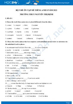 Bộ 5 đề ôn tập hè Tiếng Anh 8 năm 2021 Trường THCS Nguyễn Thị Định