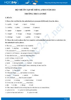 Bộ 5 đề ôn tập hè Tiếng Anh 8 năm 2021 Trường THCS An Phú
