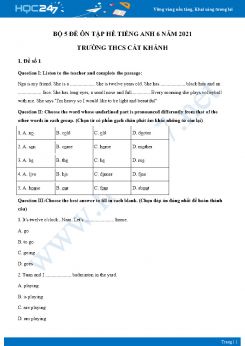 Bộ 5 đề ôn tập hè Tiếng Anh 6 năm 2021 Trường THCS Cát Khánh