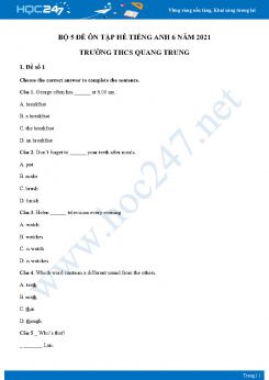 Bộ 5 đề ôn tập hè Tiếng Anh 6 năm 2021 Trường THCS Quang Trung