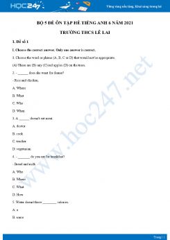 Bộ 5 đề ôn tập hè Tiếng Anh 6 năm 2021 Trường THCS Lê Lai