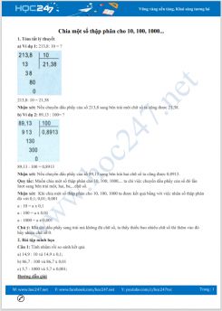 Các dạng toán Chia một số thập phân cho 10, 100, 1000... Toán lớp 5