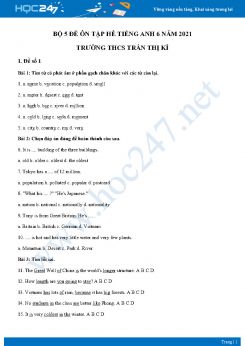 Bộ 5 đề ôn tập hè Tiếng Anh 6 năm 2021 Trường THCS Hồ Thị Kỷ