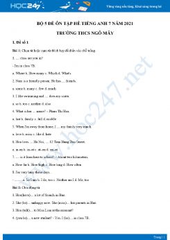 Bộ 5 đề ôn tập hè Tiếng Anh 7 năm 2021 Trường THCS Ngô Mây
