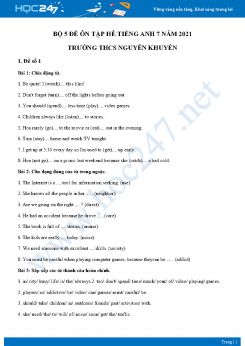 Bộ 5 đề ôn tập hè Tiếng Anh 7 năm 2021 Trường THCS Nguyễn Khuyến