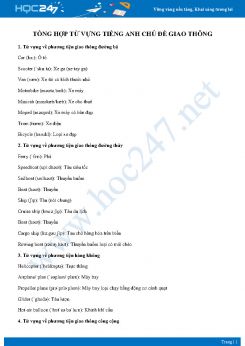 Tổng hợp từ vựng Tiếng Anh chủ đề giao thông