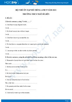 Bộ 5 đề ôn tập hè Tiếng Anh 9 năm 2021 Trường THCS Ngô Sĩ Liên