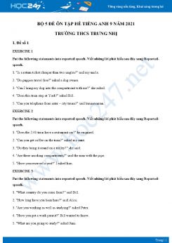 Bộ 5 đề ôn tập hè Tiếng Anh 9 năm 2021 Trường THCS Trưng Nhị