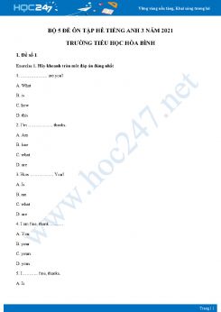 Bộ 5 đề ôn tập hè Tiếng Anh 3 năm 2021 Trường Tiểu học Hòa Bình