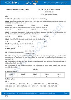Bộ 5 đề ôn tập hè Toán lớp 4 có đáp án Trường TH Hoàng Hoa Thám