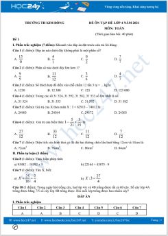 Bộ 5 đề ôn tập hè Toán lớp 4 có đáp án Trường TH Kim Đồng