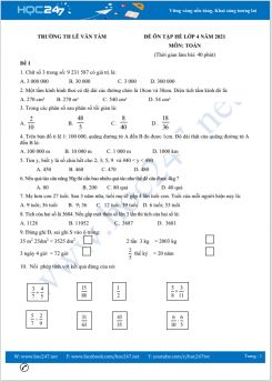 Bộ 5 đề ôn tập hè Toán lớp 4 có đáp án Trường TH Lê Văn Tám
