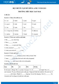 Bộ 5 đề ôn tập hè Tiếng Anh 3 năm 2021 Trường Tiểu học Sao Mai