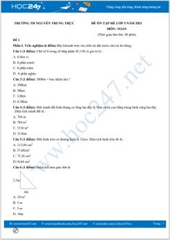 Bộ 5 đề ôn tập hè Toán lớp 5 có đáp án Trường TH Nguyễn Trung Trực