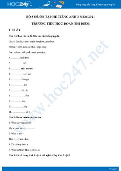 Bộ 5 đề ôn tập hè Tiếng Anh 3 năm 2021 Trường Tiểu học Đoàn Thị Điểm