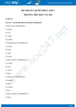 Bộ 5 đề ôn tập hè Tiếng Anh 3 năm 2021 Trường Tiểu học Tây Hồ