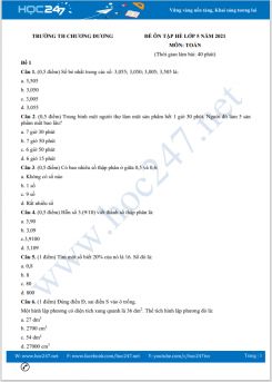 Bộ 5 đề ôn tập hè Toán lớp 5 có đáp án Trường TH Chương Dương