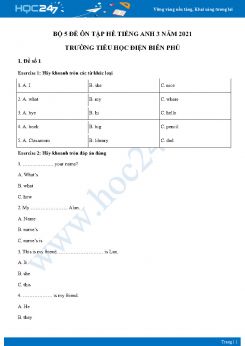 Bộ 5 đề ôn tập hè Tiếng Anh 3 năm 2021 Trường Tiểu học Điện Biên Phủ