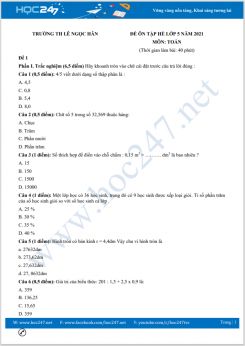 Bộ 5 đề ôn tập hè Toán lớp 5 có đáp án Trường TH Lê Ngọc Hân