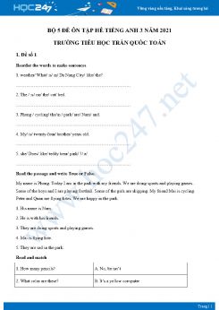 Bộ 5 đề ôn tập hè Tiếng Anh 3 năm 2021 Trường Tiểu học Trần Quốc Toản