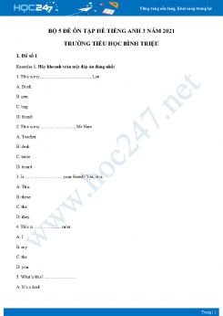 Bộ 5 đề ôn tập hè Tiếng Anh 3 năm 2021 Trường Tiểu học Bình Triệu