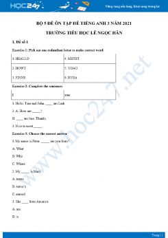 Bộ 5 đề ôn tập hè Tiếng Anh 3 năm 2021 Trường Tiểu học Lê Ngọc Hân