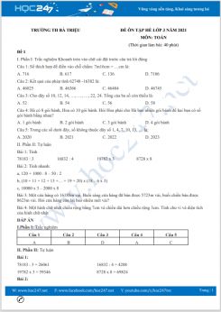 Bộ 5 đề ôn tập hè Toán lớp 3 có đáp án Trường TH Bà Triệu