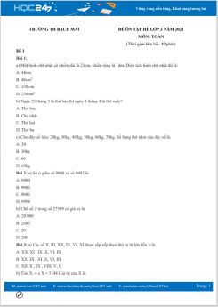 Bộ 5 đề ôn tập hè Toán lớp 3 có đáp án Trường TH Bạch Mai