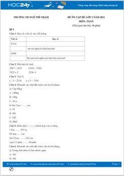 Bộ 5 đề ôn tập hè Toán lớp 3 có đáp án Trường TH Ngô Thì Nhậm