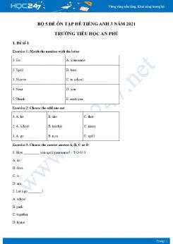 Bộ 5 đề ôn tập hè Tiếng Anh 3 năm 2021 Trường Tiểu học An Phú