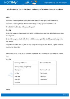 Bộ câu hỏi rèn luyện ôn tập hè phần Tiêu hóa môn Sinh học 8 có đáp án