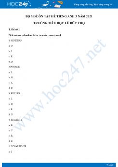 Bộ 5 đề ôn tập hè Tiếng Anh 3 năm 2021 Trường Tiểu học Lê Đức Thọ