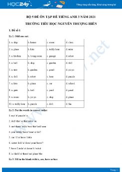 Bộ 5 đề ôn tập hè Tiếng Anh 3 năm 2021 Trường Tiểu học Nguyễn Thượng Hiền
