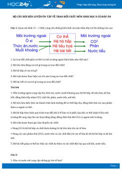 Bộ câu hỏi rèn luyện ôn tập hè phần Trao đổi chất môn Sinh học 8 có đáp án