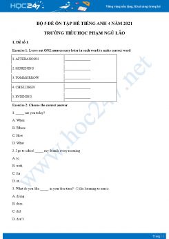 Bộ 5 đề ôn tập hè Tiếng Anh 4 năm 2021 Trường Tiểu học Phạm Ngũ Lão