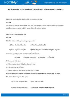 Bộ câu hỏi rèn luyện ôn tập hè phần Bài tiết môn Sinh học 8 có đáp án