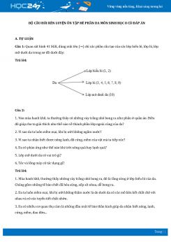 Bộ câu hỏi rèn luyện ôn tập hè phần Da môn Sinh học 8 có đáp án