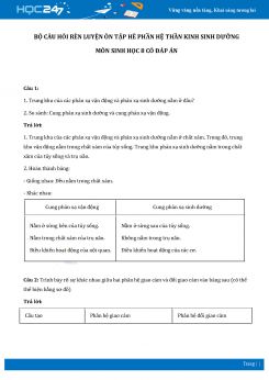 Bộ câu hỏi rèn luyện ôn tập hè phần Hệ thần kinh sinh dưỡng môn Sinh học 8 có đáp án