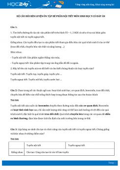 Bộ câu hỏi rèn luyện ôn tập hè phần Nội tiết môn Sinh học 8 có đáp án