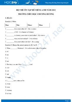 Bộ 5 đề ôn tập hè Tiếng Anh 4 năm 2021 Trường Tiểu học Chương Dương