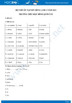 Bộ 5 đề ôn tập hè Tiếng Anh 4 năm 2021 Trường Tiểu học Bình Quới Tây