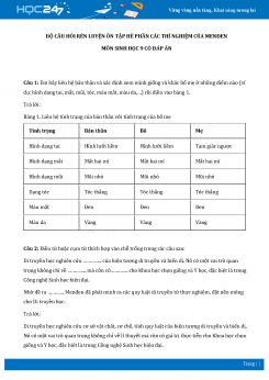 Bộ câu hỏi rèn luyện ôn tập hè phần Các thí nghiệm của MenĐen môn Sinh học 9 có đáp án